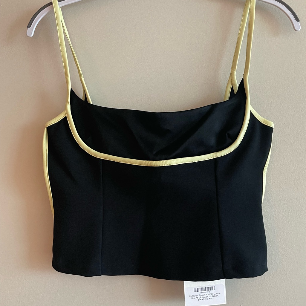 Paris Georgia Florian Camisole Top Xs Black Lime Faux Leather Trim Nwt — image 2 of 8